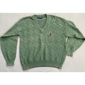 Vintage Scottish Isle Green Embroidered Golfing L S Green Sweater Read